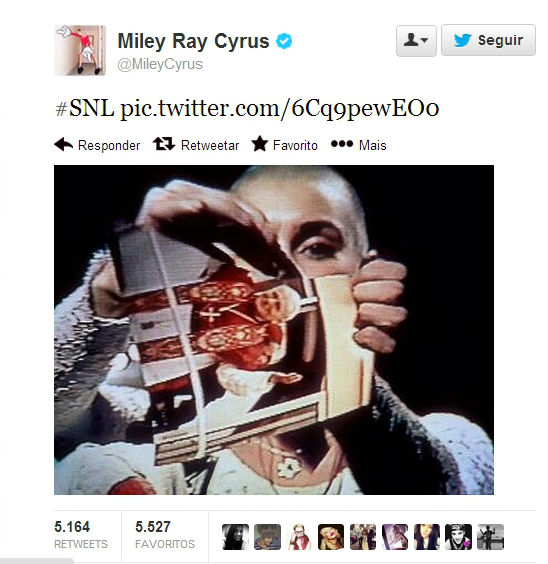 Tweet de Miley Cyrus lembra Sinéad O'Connor em 1992, no programa Saturday Night Live