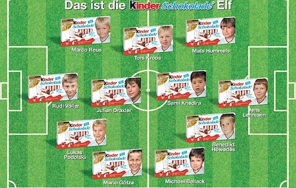 Fotos dos jogadores da Alemanha quando crianças viram embalagens de chocolate