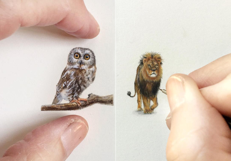 Norte-americana faz pinturas diminutas de objetos, animais e personagens