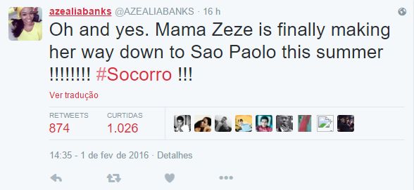 Azealia Banks anuncia que vem ao Brasil no Twiter