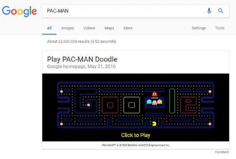 Jogo Pac-Man no Google 