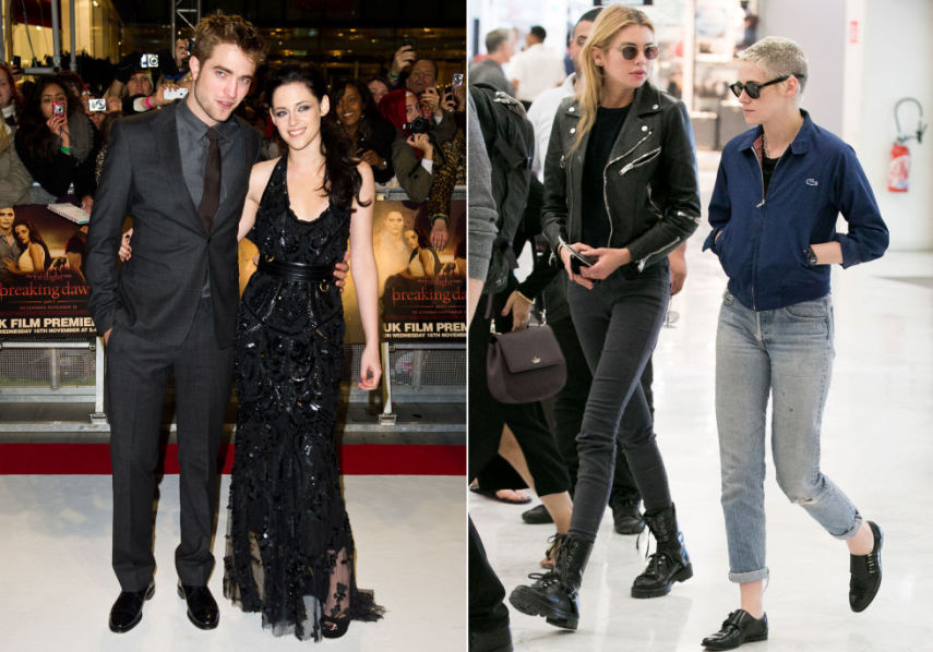 Kristen com o ex Robert Pattinson e com a atual Stella Maxwell