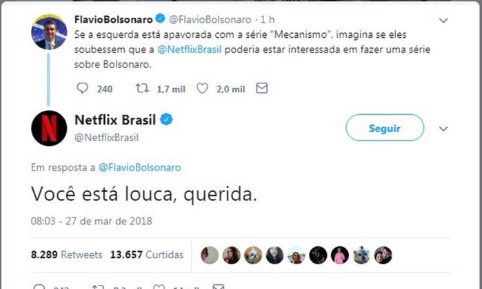 Netflix responde filho de Bolsonaro