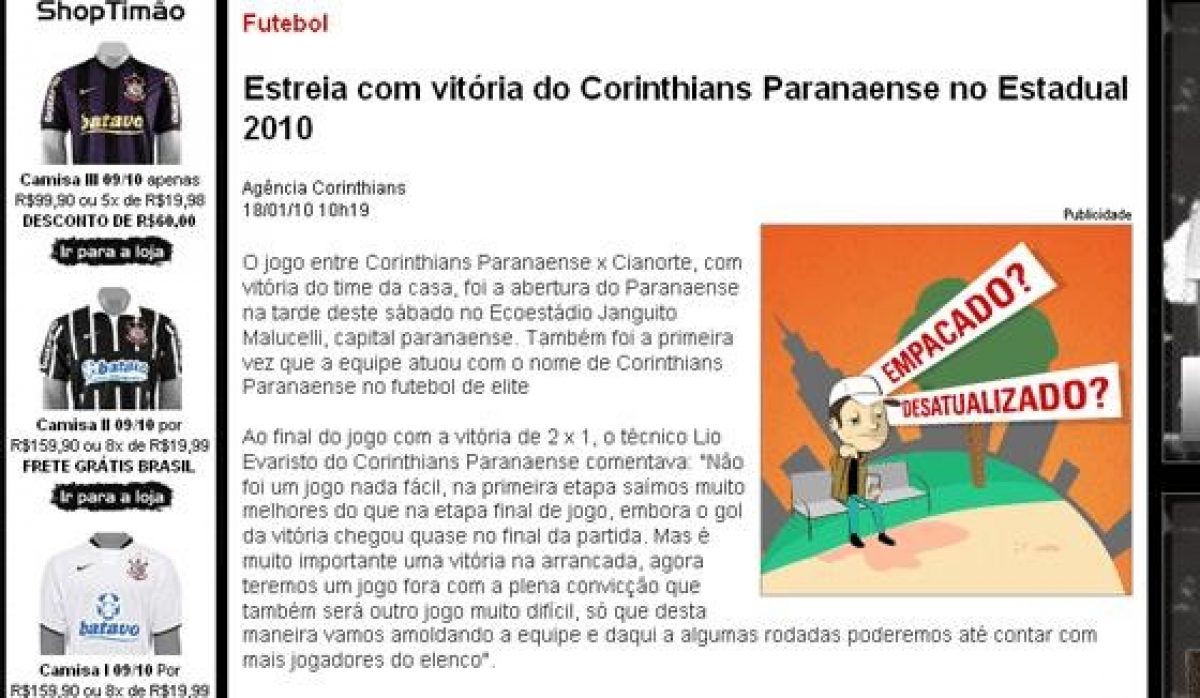 Site do Corinthians comemora vitória de “filial” paranaense – Vírgula