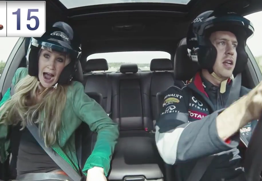 Em dia de motorista, Vettel 'voa' com carrão e assusta fãs