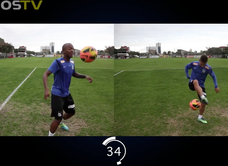 Duelo de freestyle entre jóias do Santos anima treino no CT