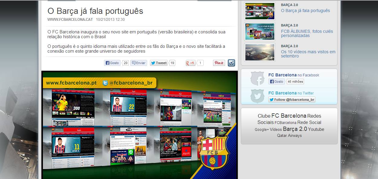Barcelona lança versão do site oficial em português e utiliza brasileiros em vídeo