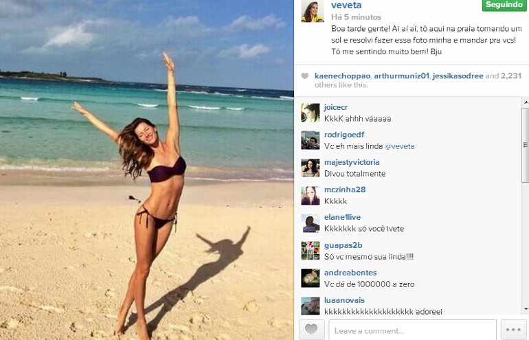 Ivete Sangalo publica foto de Gisele Bündchen no Instagram como se fosse sua: ‘Tô me sentindo muito bem’