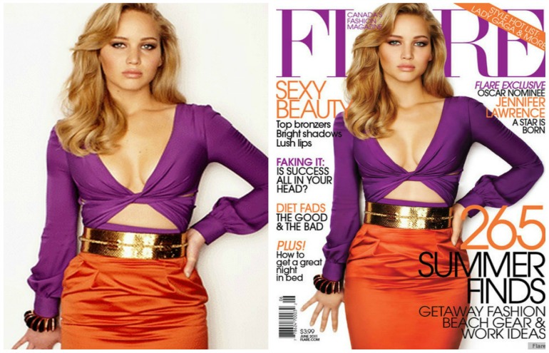 GIF mostra Jennifer Lawrence antes e depois de manipulação no photoshop