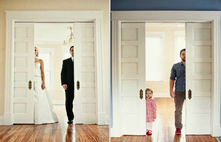 Com ajuda da filha, pai recria fotos do casamento com sua falecida esposa