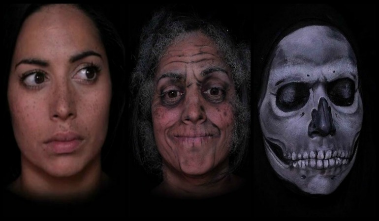 Artista usa seu próprio rosto como tela para mostrar vida, morte e reencarnação