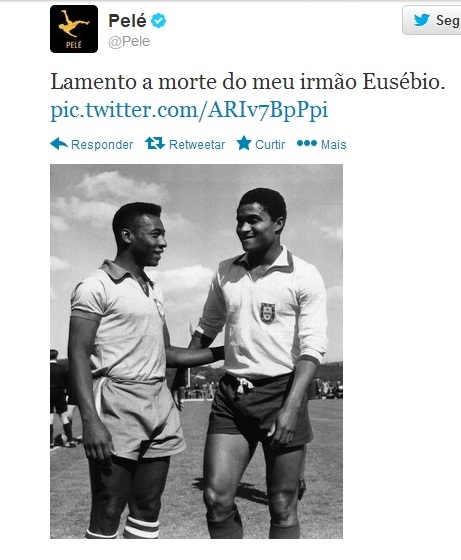 Pelé lamenta morte de Eusébio e se refere ao craque português como irmão