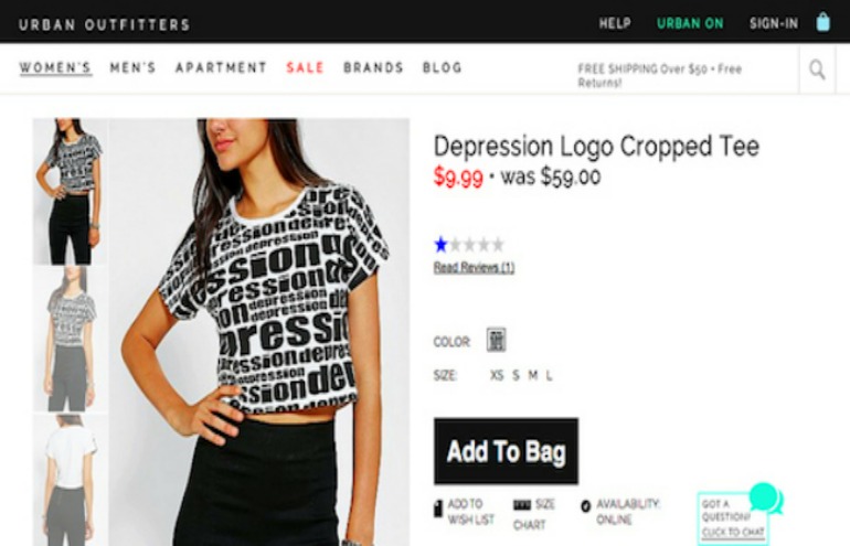 Marca vende camisetas com estampa com palavra "Depressão" e incomoda consumidores