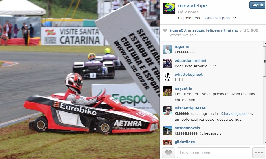 Terceiro colocado no Desafio das Estrelas, Massa posta foto tirando amigo da pista