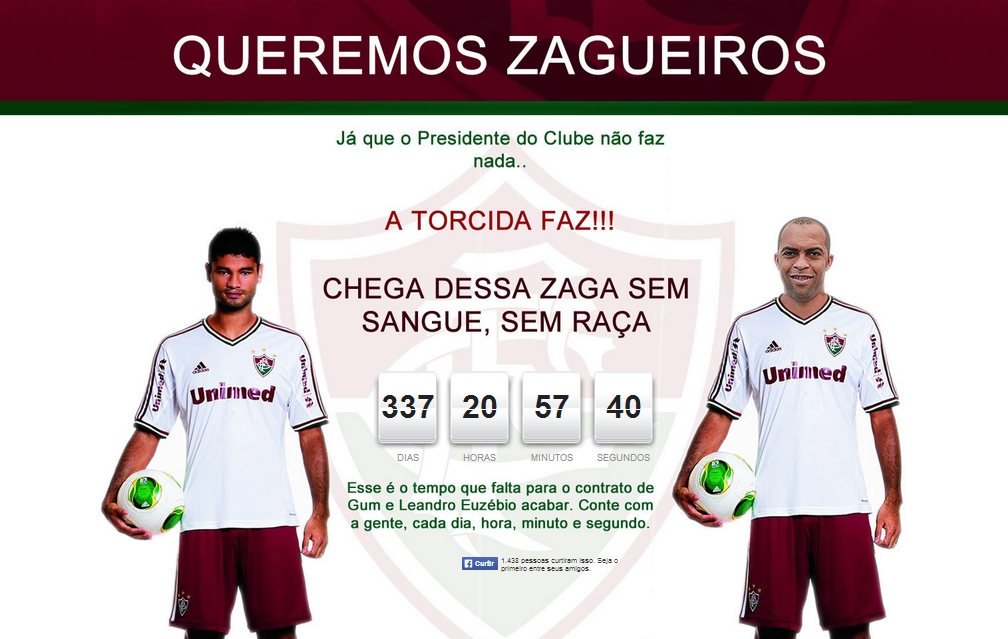 Site criado por torcedor do Fluminense conta os dias para fim de contrato da zaga titular