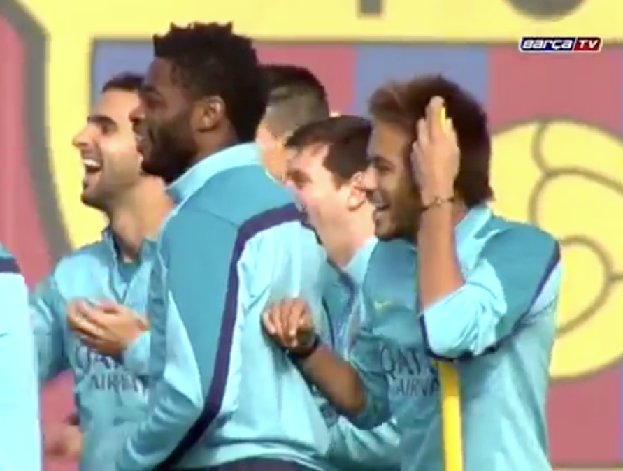 Com Neymar recuperado, treino do Barça é cheio da zueira