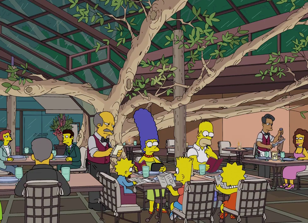 Os Simpsons visitam restaurante cique de SP em cena de episódio no Brasil