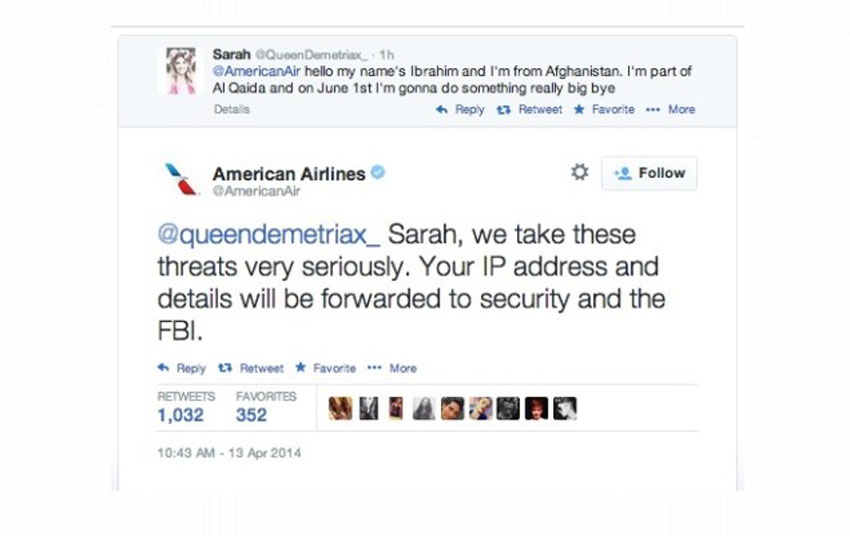 Jovem de 14 anos que ameaçou American Airlines é presa