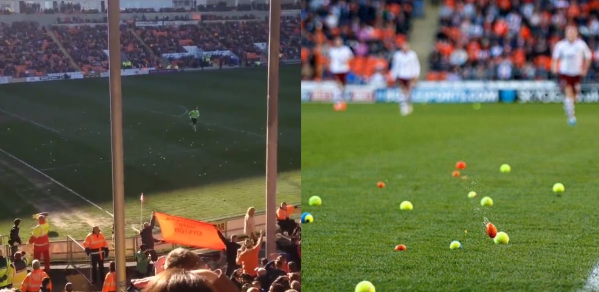 Torcida do Blackpool joga tangerinas e bolas de tênis em campo como protesto