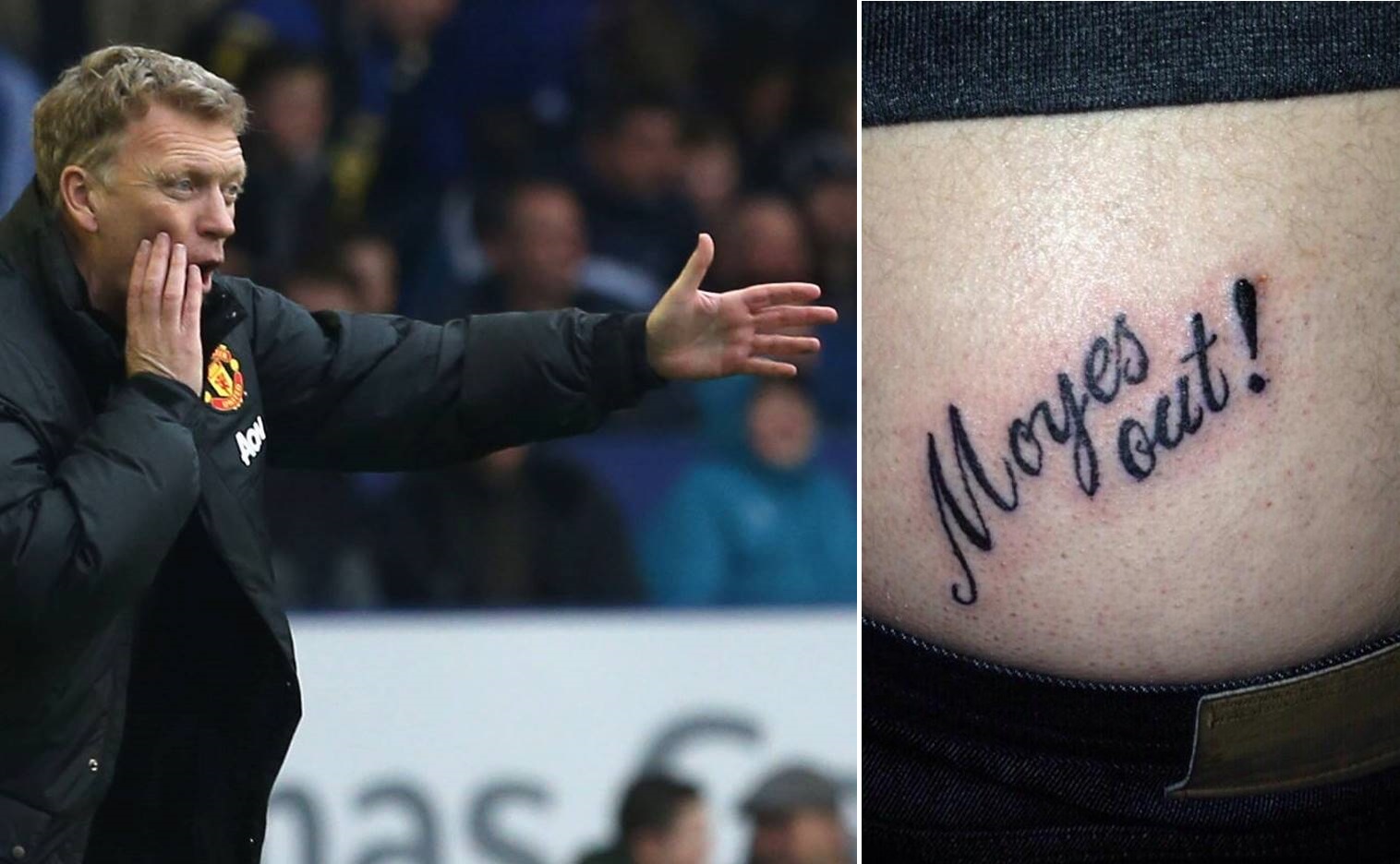 Torcedor do Manchester que tatuou ‘Moyes fora’ completa arte após saída do treinador