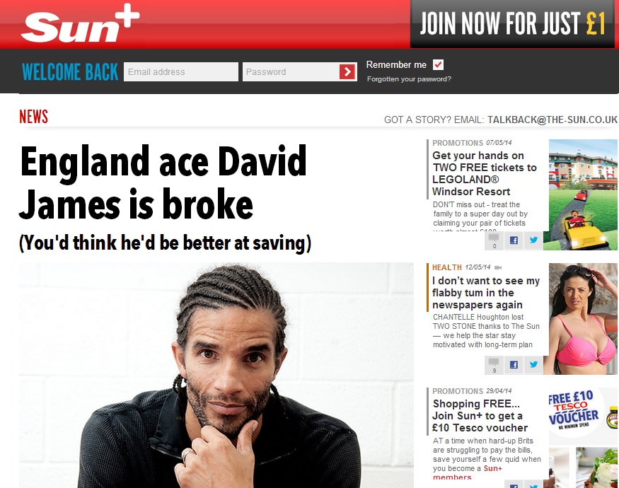 Goleiro da Inglaterra na Copa de 2010, David James revela estar falido