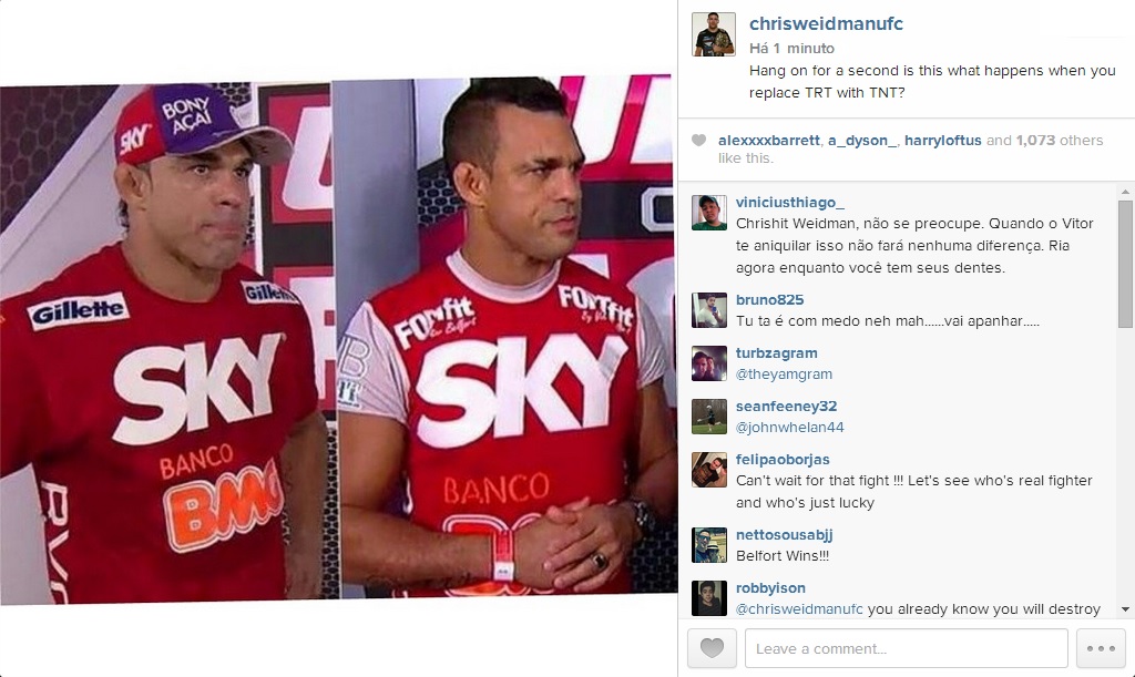 Weidman tira onda com aparência atual de Vitor Belfort: ‘Era TRT ou TNT?’
