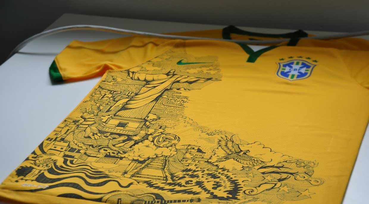 Designer inglês inova e cria camisa da Seleção Brasileira com estampas; veja