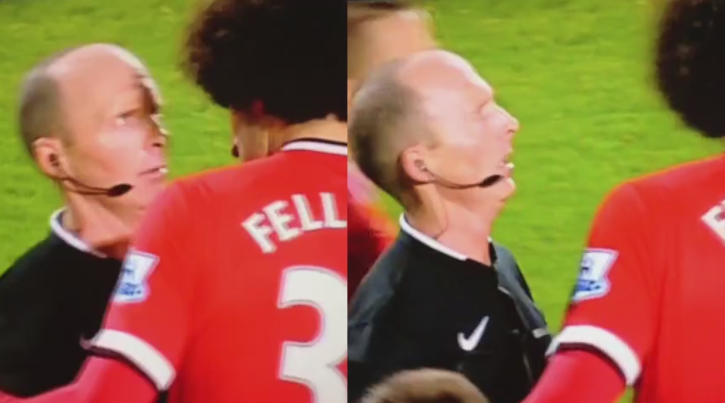 Árbitro tenta ouvir Fellaini, mas acaba se assustando com cabelo do meia; assista