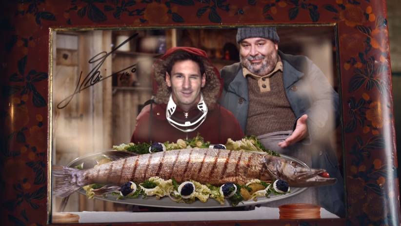 Messi tira onda com Drogba durante comercial sobre comida
