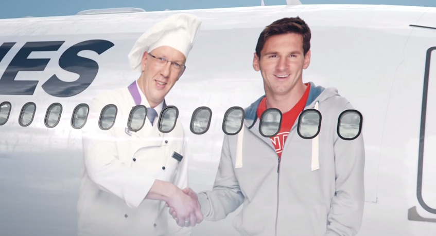 Foto de Messi com chef de cozinha virou ilustração de avião