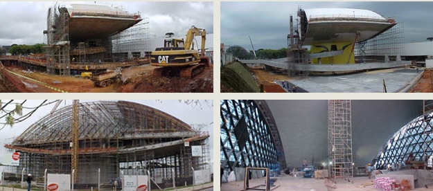 Imagens mostram a construção do Museu Oscar Niemeyer, em Curitiba. No site do museu, é possível fazer um tour virtual pelo prédio.