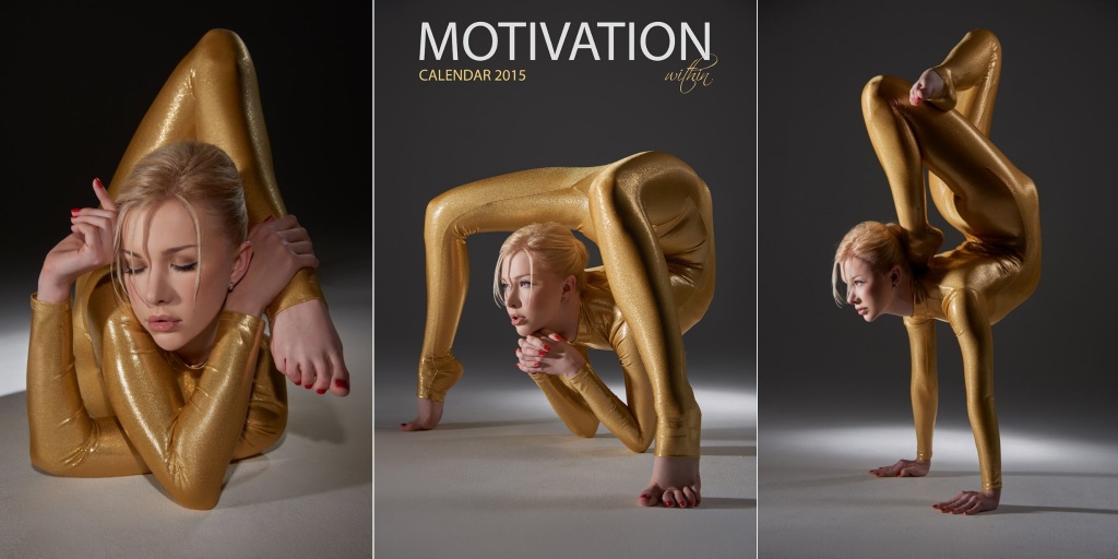 No calendário de 2015, chamado Motivation, a contorcionista mostra 12 poses impossíveis