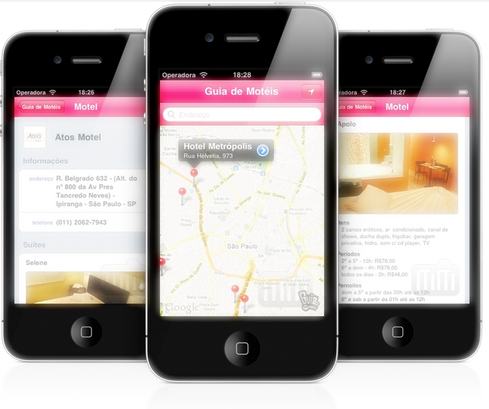 . Guia de Motéis é bom porque a gente nunca sabe quando vai precisar! Vai que quer dar uma escapadinha, ou mesmo, fazer uma surpresa para sua namorada, é bom ter no iPhone. Ele pode realizar buscas nas proximidades de onde você está ou buscar por endereço. Quando você clica nos pontos que aparecem no mapa, ele dá todas as informações detalhadas, incluso o preço