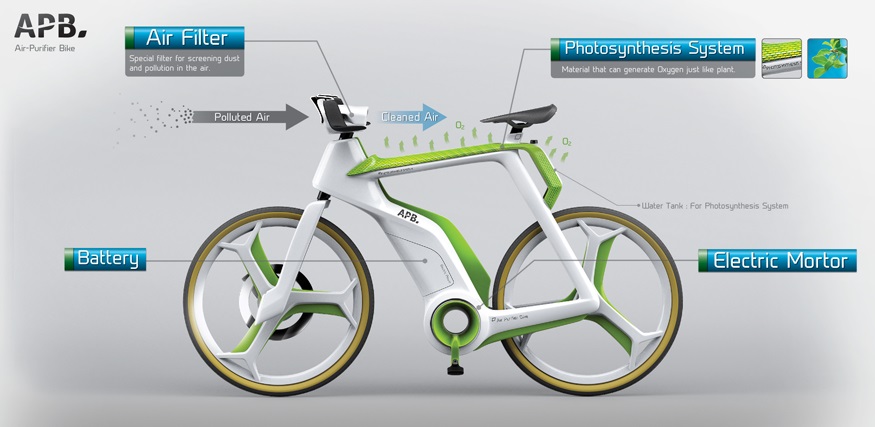 Idealizada pelo estúdio de design Lightfog, a bicicleta conceitual é uma ótima ideia para nossas metrópoles tropicais acinzentadas. Ela funciona tanto como um filtro, retirando partículas de poeira no ar, quanto como um gerador de oxigênio, graças a um 