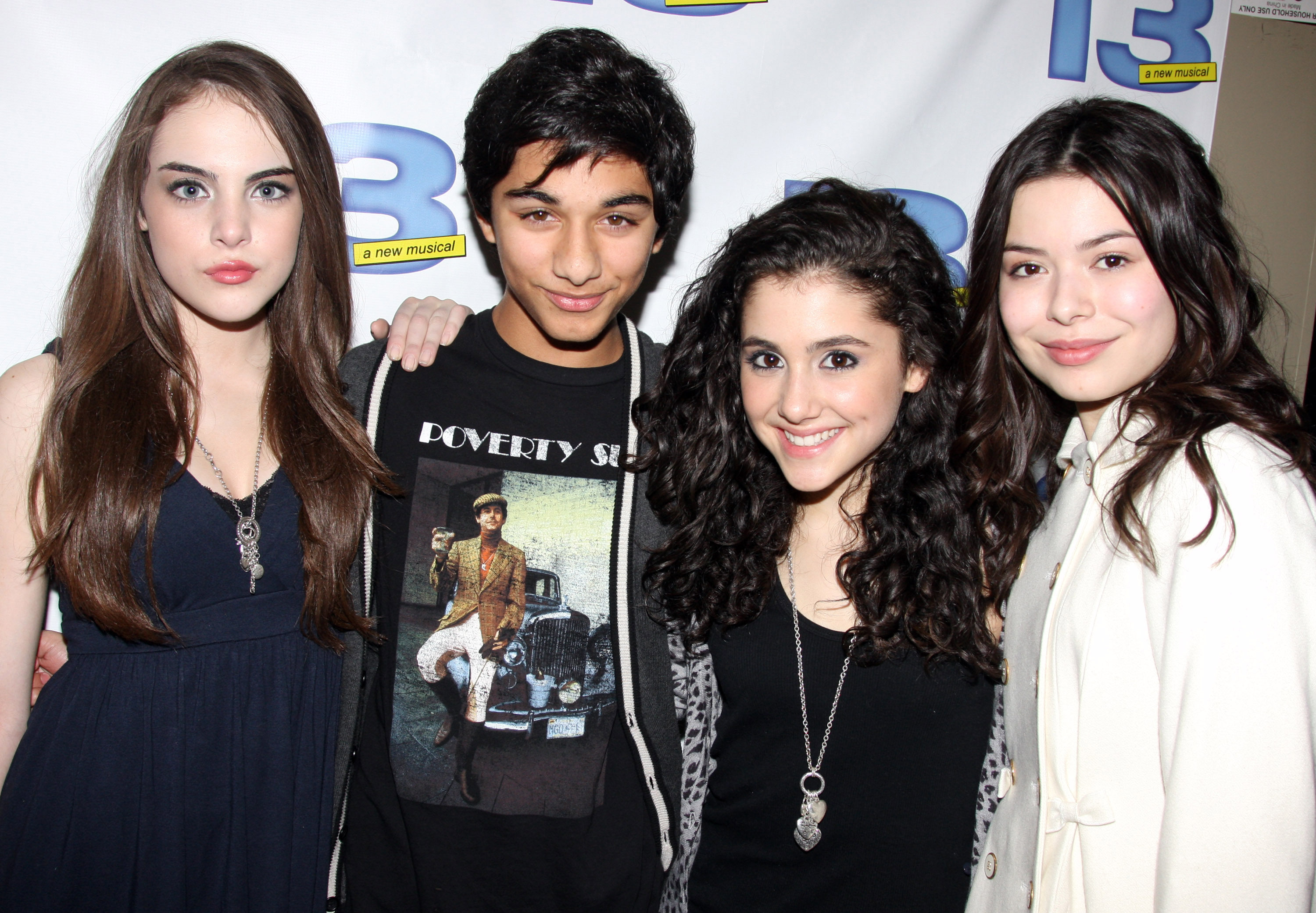 Miranda Cosgrove, Mark Indelicato, Ariana Grande e Nat Wolff, na época dop musical "13" na Broadway