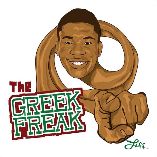 Giannis Antetokounmpo,  promessa do Milwaukee Bucks, virou uma espécie de homem elástico na ilustração do arstista