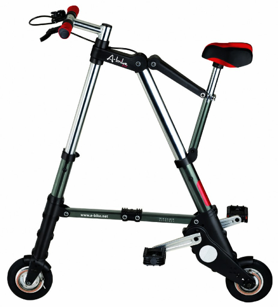 Ainda na vibe das bicicletas dobráveis, a A-Bike (dá para entender o porquê do nome, né?) se vende como "a bicicleta dobrável mais leve já produzida". Feita de alumínio e fibra de vidro, serve para locomoção urbana, pricipalmente.