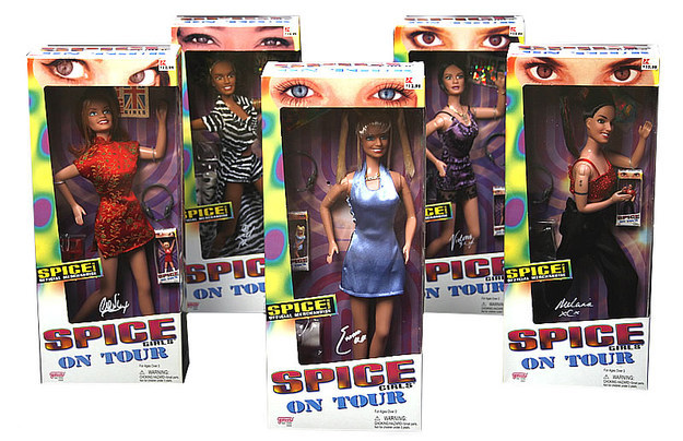 As Spice Girls, cada uma numa caixa