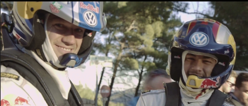 Sébastien Ogier e Neymar antes de entrarem no carro