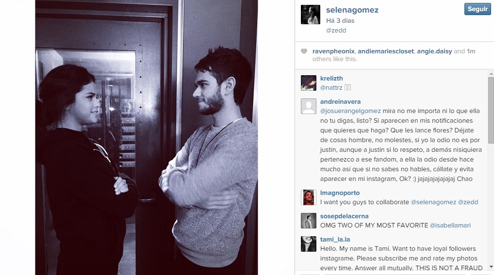 Selena e o produtor Zedd tendo altas ideias