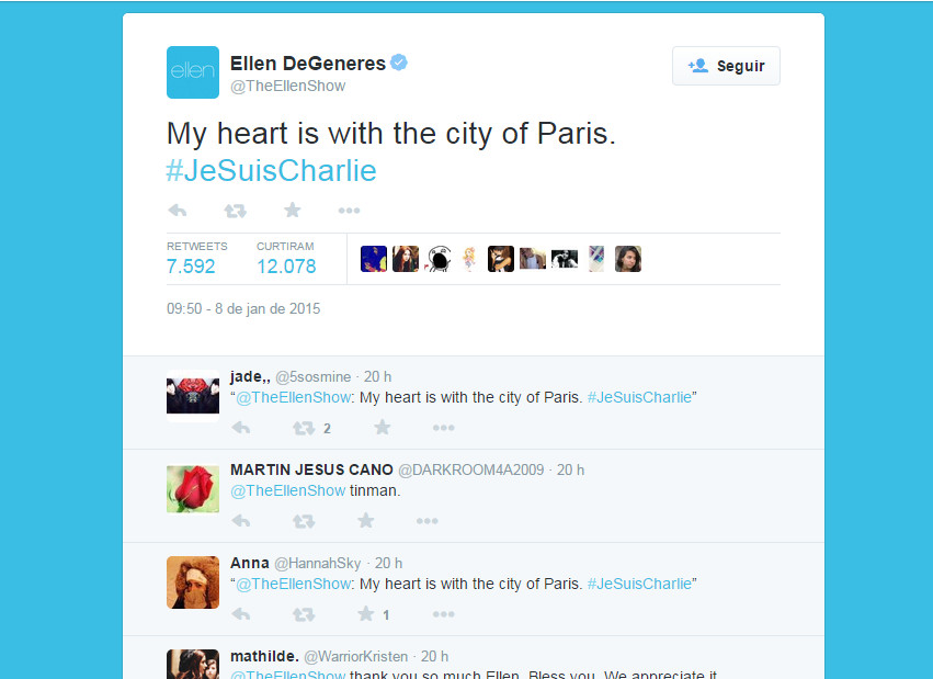 “Meu coração está com a cidade de Paris” (Ellen DeGeneres)