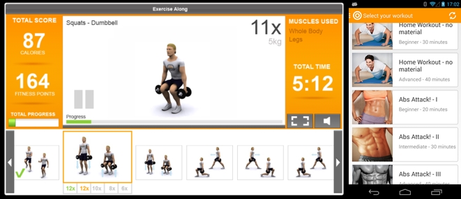 O Virtua Gym é um app para iOS e Android, com treinamento completo para casa e academia. Demonstrações em 3D, instruções de exercícios, e tem até um personal trainer chamado Brad Fit (!!!).  São mais de 2000 exercícios, 100 treinos, e 150 recompensas quando você atinge suas metas. Dá pra fazer em casa ou na academia. Está em inglês 