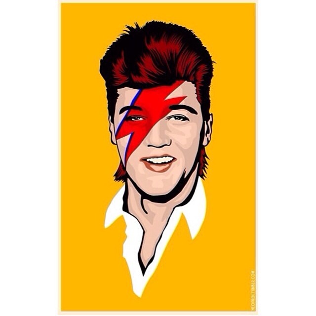 Elvis Presley, cujo banda inspirou a icônica foto, como Aladdin Sane 