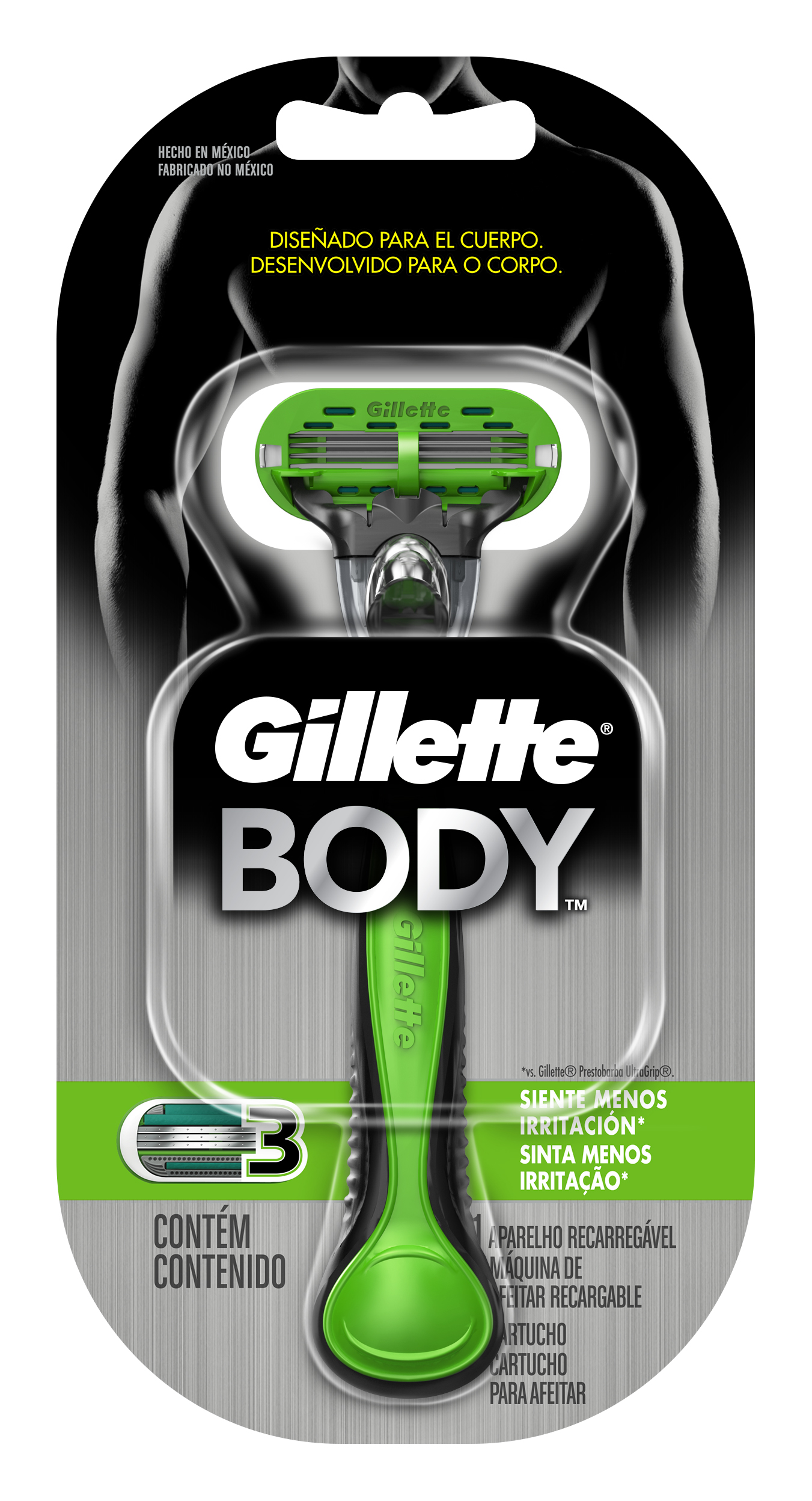 Aparelho com 3 lâminas. Marca Gillette (modelo Body) R$ 17,99  <a href="http://www.gillette.com/pt/br/Produtos/Aparelho-de-Barbear/body.aspx"><em>site da marca</em></a>
