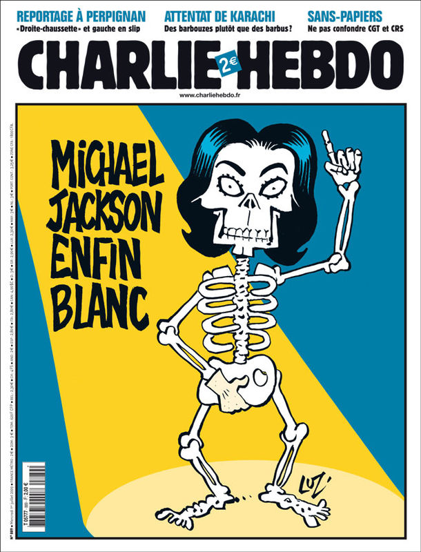 'Michael Jackson enfim branco', diz essa capa do Charlie Hebdo.