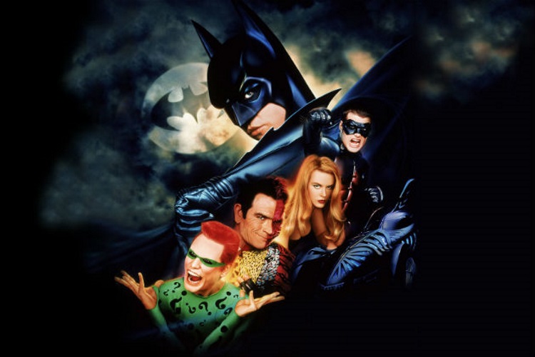 O terceiro filme do Homem-Morcego trazia a estética cafona dos 90 em seu auge, com o herói vivido por Val Kilmer - tudo muito distante da trilogia 
