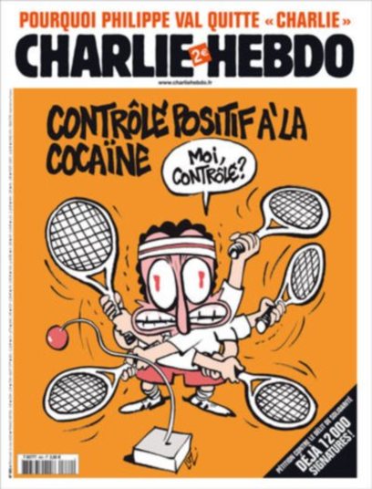 Quando o tenista francês Richard Gasquet foi pego no exame antidoping para cocaína em 2009, o jornal publicou a charge entitulada 