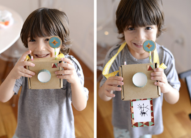 Incentive os olhares artísticos do seu filho e faça junto com ele uma máquina fotográfica fofa que só!