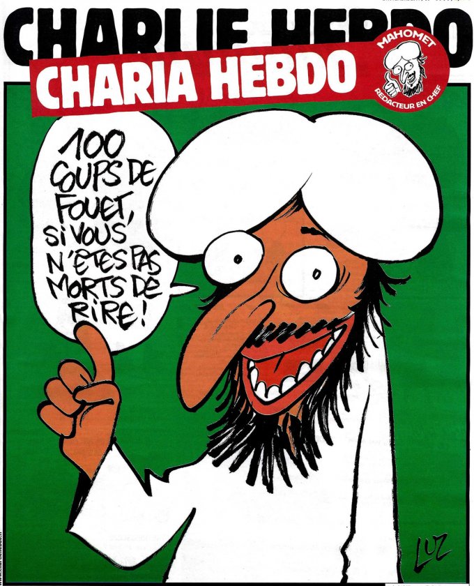 A publicação fez, em 2011, uma edição supostamente editada por Maomé, em que o profeta muçulmano diz: 'Mil chibatadas se você não morrer de rir'. Isso motivou um ataque terrorista com bombas que destruiu a redação do Charlie Hebdo.