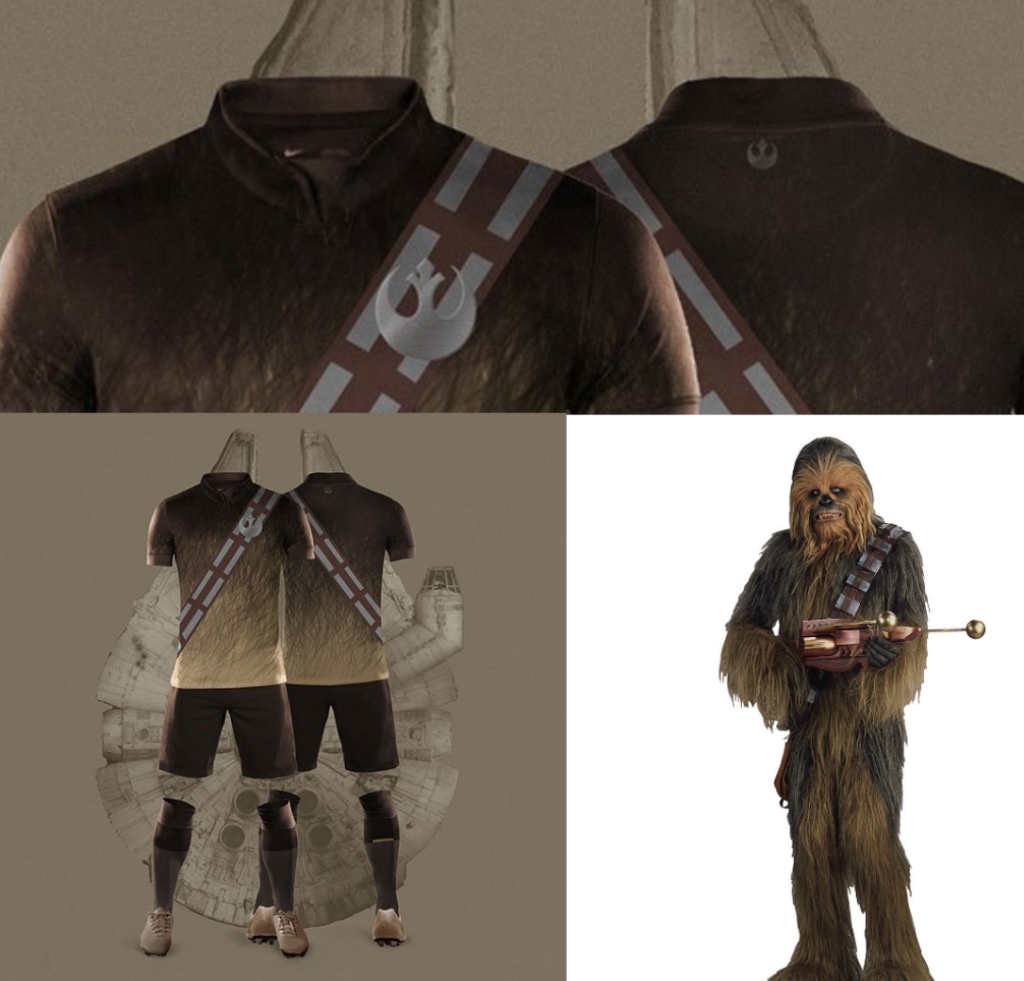Quem não se lembra do Chewbacca? O personagem mais adorado da série ganhou um uniforme que imita a coloração de seus pelos característicos do personagem